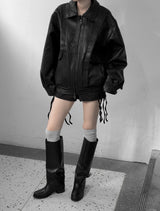 (unisex) パネルディープツーウェイレザージャケット