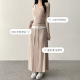 Yeori fit set🤍Quanku layered banding long skirt off shoulder long sleeve SET