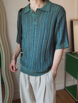 Roy openwork short sleeve collar knit