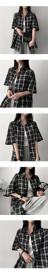 Handy Oversized Fit Checkered Short-Sleeved Shirt
