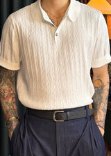 S/S Cable Button Collar Short Sleeve Knit 6COLOR