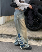 Side vintage denim pants