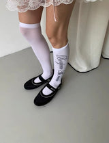 Lettering white knee socks