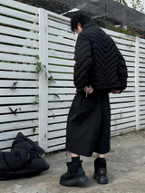 RELABELインタラクティブ (Black Bone)Vカット ボーンストラクチャー マッスル90 レイヤード リブニット ダウンジャケット