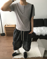 リブまっすくフィットヘンリーネック半袖