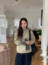Hots High Neck Button Dot Hooded Knit