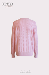 Baby Pink Twisted V-neck Loose Fit Knitwear