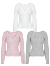 Alpaca Deep V-Neck Balloon Knit T