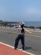 レースリボンクロップドノースリーブ