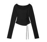 [mnem] Diamond Neck Corset Hoodie (black)
