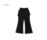 Wooeun Layered Bootcut Button Wrap Skirt Pants