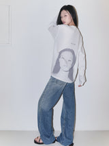 ワッフル Am I プリント長袖Tシャツ