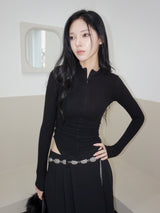 Half Turtle Side Shirring Long Sleeve Zip-Up