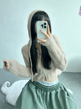 ANGORA CROP HOOD ZIP-UP🖤🩷💛🤎💚 - 6 COLORS