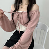 Ake color combination cropped string tank top + corset frill puff bolero set