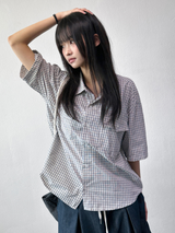 Cake Check Button Collar Short Sleeve Shirt 2 COLORS