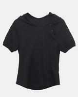 ターンハイネックフードボタン長袖Tシャツ