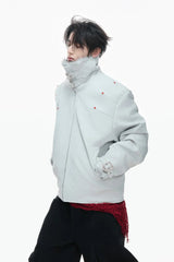 Snake Print Puffer Leather Jacket