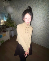 (2color)ダブルボタンハイネックシャーリングショートジャケット