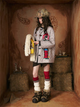 Kitsch look Embroidered Patch Quilted Duffle Coat