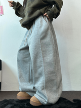 ストリング/フリース❤サイドピンタックバルーンロングパンツワイド🤍🩶🖤3カラー