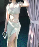 [ 2-piece / leg cover ] nutty beige full strap bikini