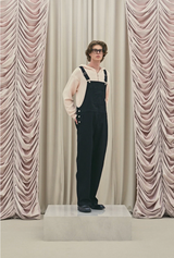 Frill baggy overalls - black
