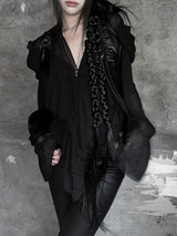 シフォンラッフルVネックシアーブラウス (2color)