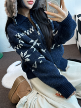 スノーフラワーカラーノルディックツーウェイジッパーニットジップアップ❤🖤🤎🩶🤍5カラー
