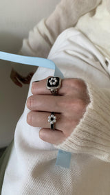 Black flower 2ring SET