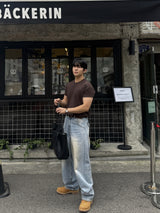 ティーンダイイングバックポケットバルーンデニムパンツ