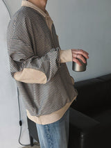 ASCLO エルボーパッチボーダーカラースウェットシャツ (4color)