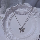 [(G)I-DLE Shuhua Necklace] Mystique Butterfly Layered Necklace - Silver color
