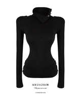 Silver Button High neck Top (2color)