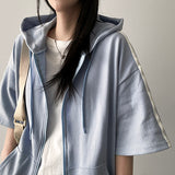 Ring Tee Oversized Fit Line Short-Sleeved Hooded Zip-Up