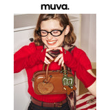 muva.オリジナル ニュー ボストンバッグ オータム ウィンター レザー ハンドバッグ