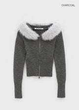 [MADE] Eriki Fur Trimming Knit Zip-up (Set Available)