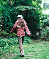 STRING STRIPE SHIRRING LONG SLEEVE - BURGUNDY
