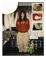 Bouclé Argyle Knit Zip-up Hoodie_Burnt Orange