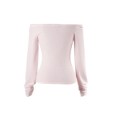 Curve Button Off-Shoulder Tee [Pink]