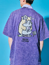 サクラアニマルズパープルデニムウォッシュドTシャツ (ハムスター)