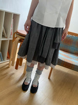 Karohi Sleeve Layered Check Shirring Midi Banding Skirt