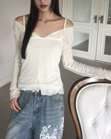 Vento Basic See-Through Sleeveless Cardigan Set