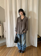 Evra Vintage Washing Semi-Bootcut Denim Pants