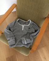 Color-Blocked Henley Neck Stripe T-Shirt