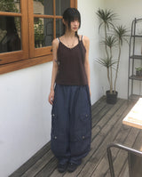 Senba string Wide Denim Cargo Pants