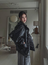Binsi Pocket Overfit Hood Leather Jumper