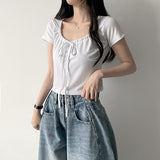 Efl shirring Lyron cropped short-sleeved T-shirt