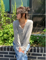 Vane Button Oversized Loose-Fit Long-Sleeve