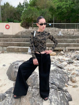 Camo plage back strap long-sleeve zip-up T-shirt